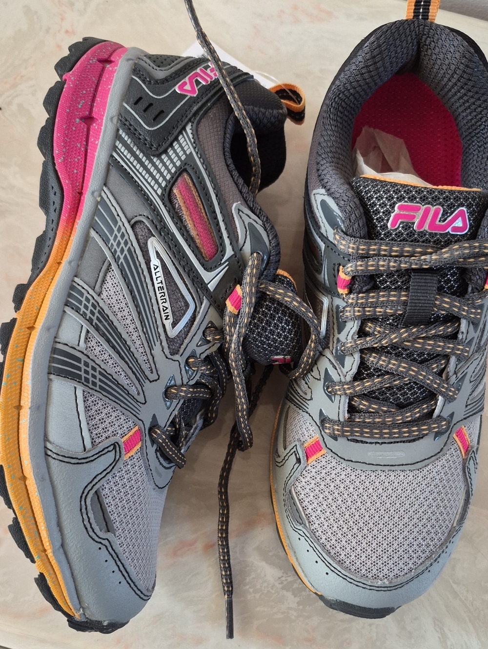 Fila Women's Gray Athletic Running Shoes with Pink & Orange Accents